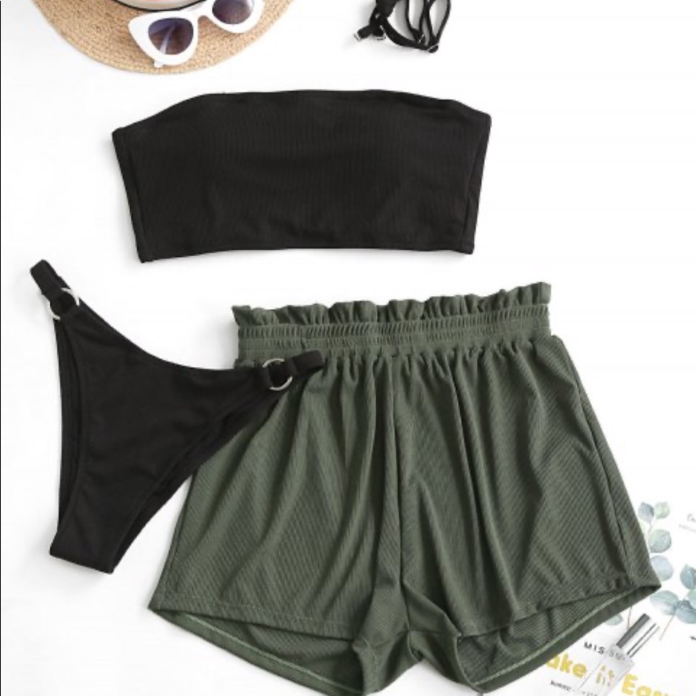 ZAFUL Bandeau Three Piece Swimsuit - Black L